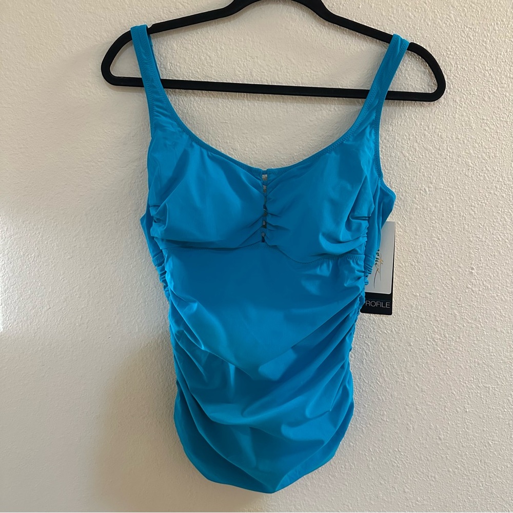 Gottex Blue Ruched Fitted Tankini Top